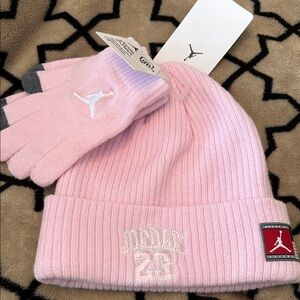 NWT Jordan JD 23 Jersey Beanie and Gloves Set soft pink color  youth / female
